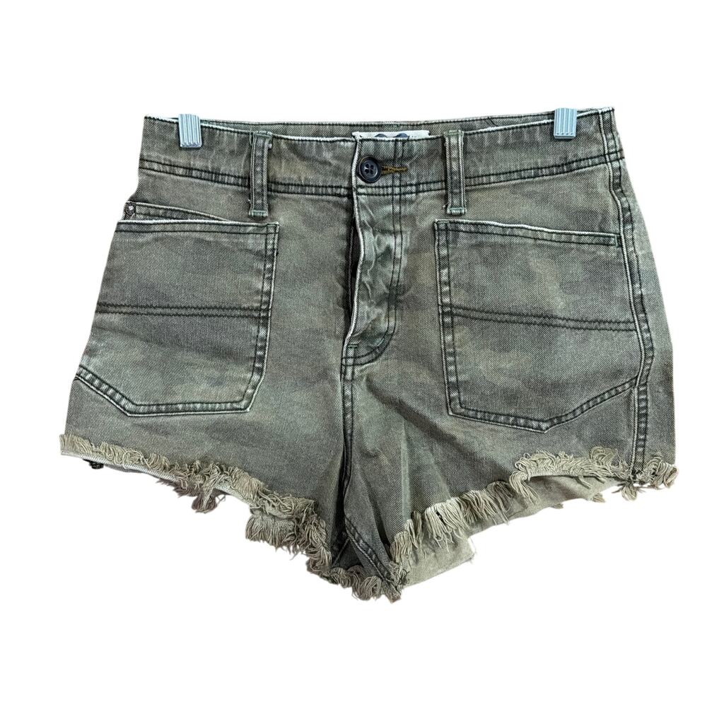 We The Free Womens Shorts Brown Curvy Camo Print Cutoff Button Fly Stretch 28